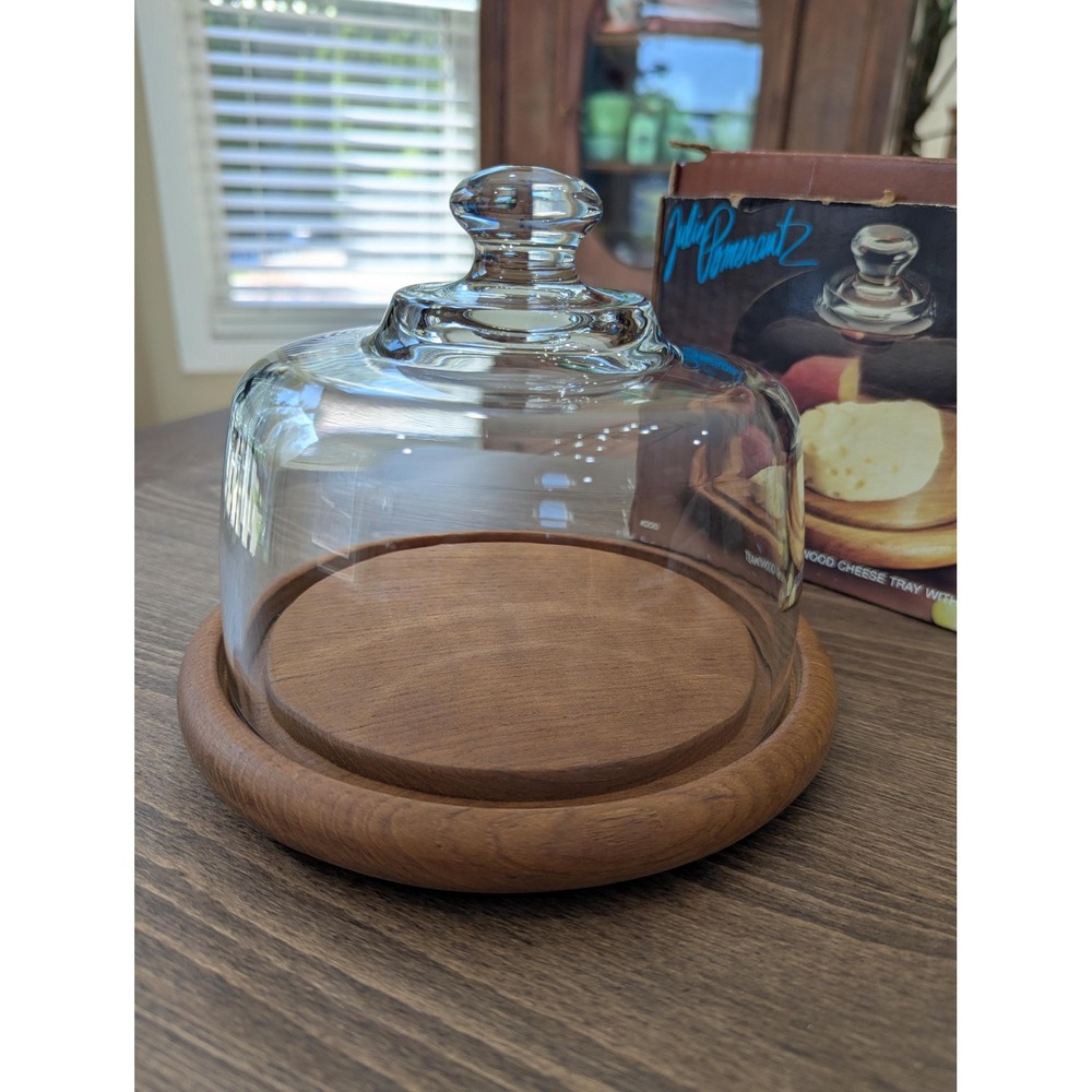 Teak Wood with Glass Cloche Serving Set